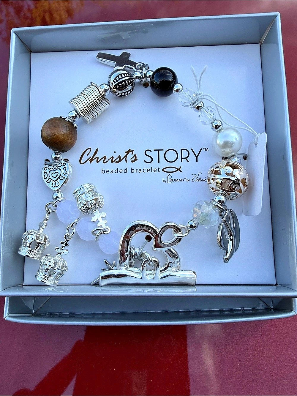 Christy STORY Beaded Charm Bracelet in Silver & Black Like New